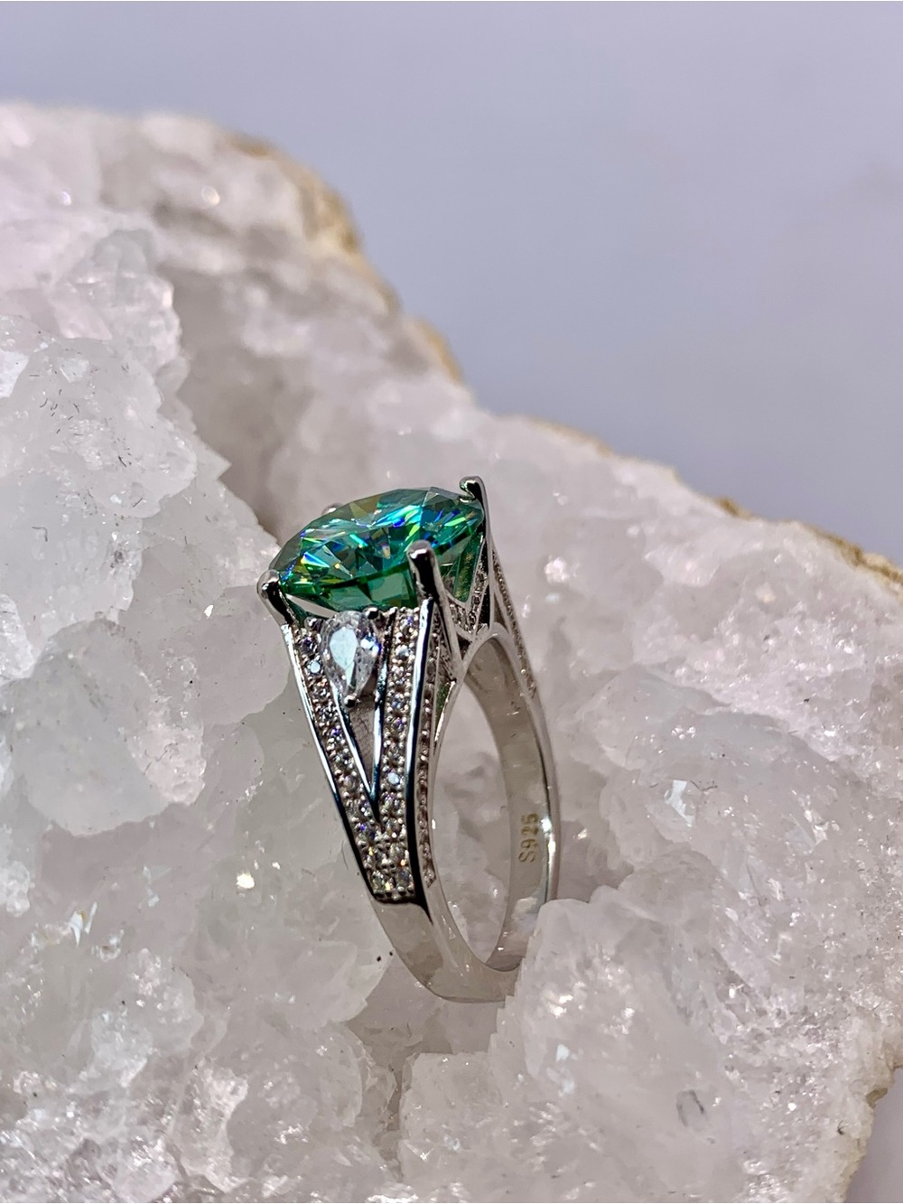 Green Blue Vintage Solitaire Moissanite Ring Women Jewelry 5 Ct 925 Silver GRA - Picture 9 of 11